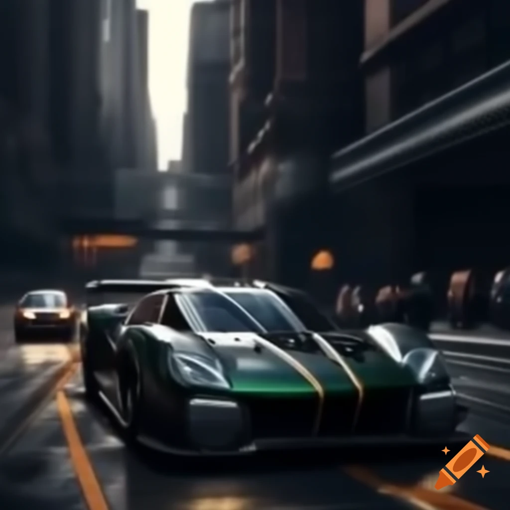 Racing car inspired by Gotham City, showcasing urban aesthetics