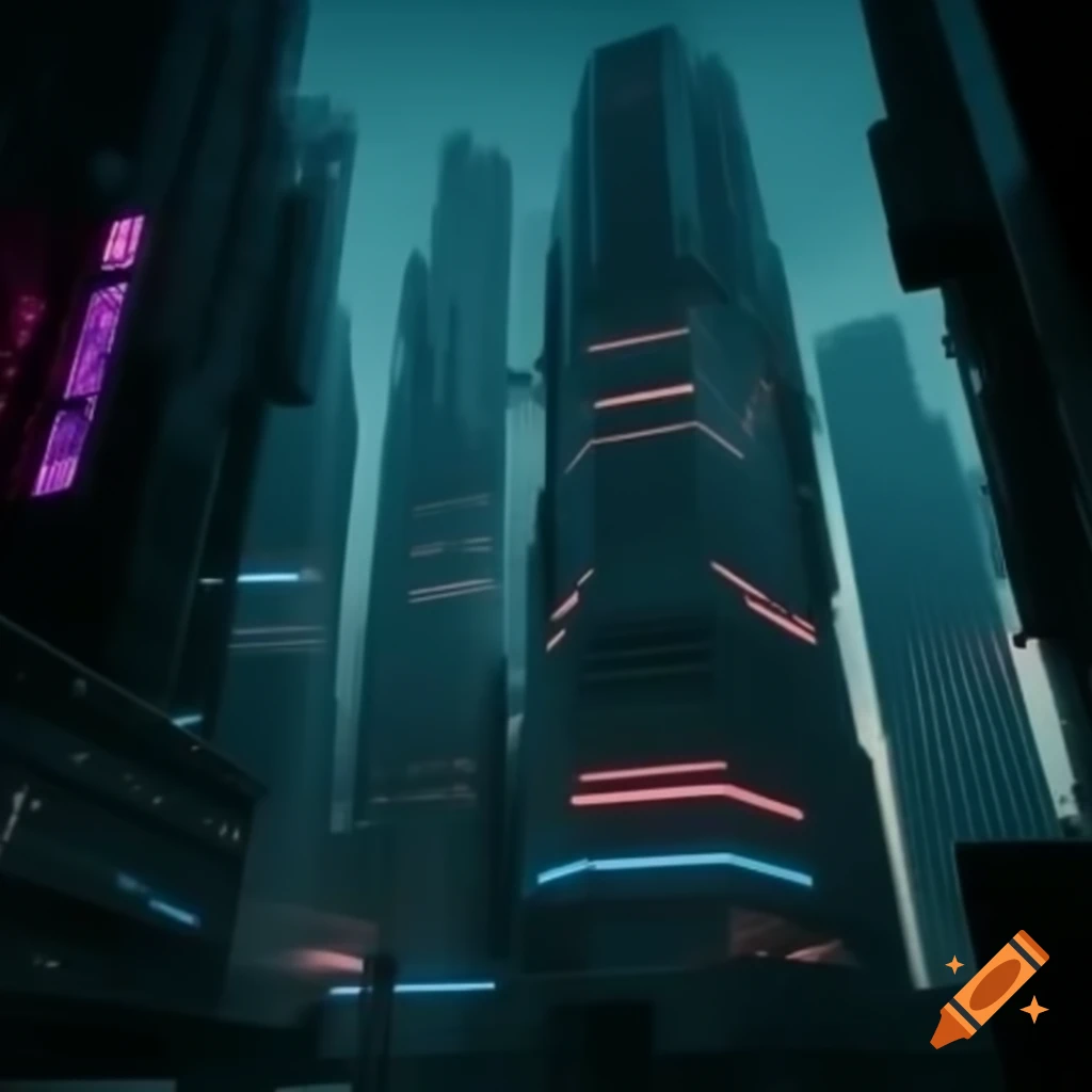 Futuristic cityscape with sleek buildings and neon lights on Craiyon