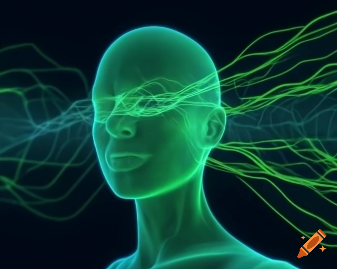 Visual representation of GitLab core functionalities in software development, with green theme and human face close-up