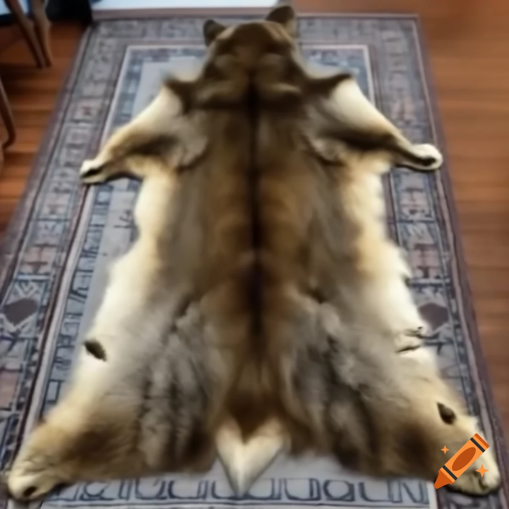 Taxidermy werewolf head attached to pelt used as a rug on Craiyon