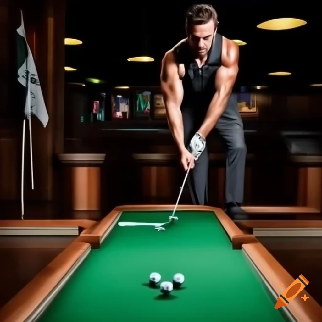 Muscular minigolf player in action