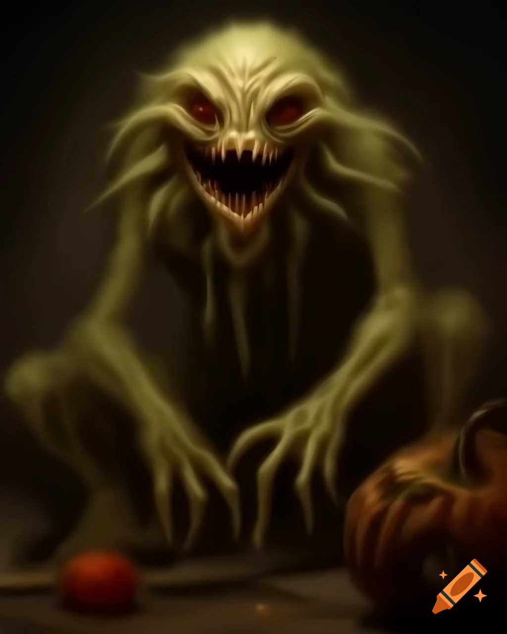 Monster emerging from painting in creepy digital illustration