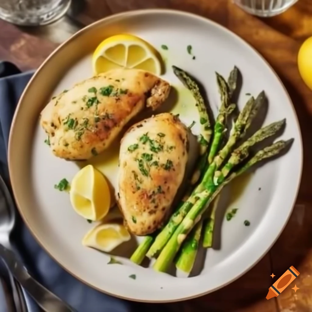Lemon herb chicken served with garlic butter asparagus