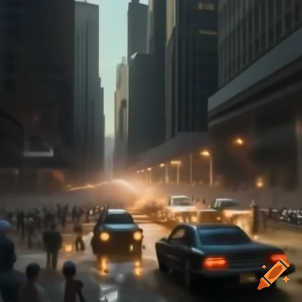 Character experiencing city life for the first time, surrounded by bright lights and towering buildings