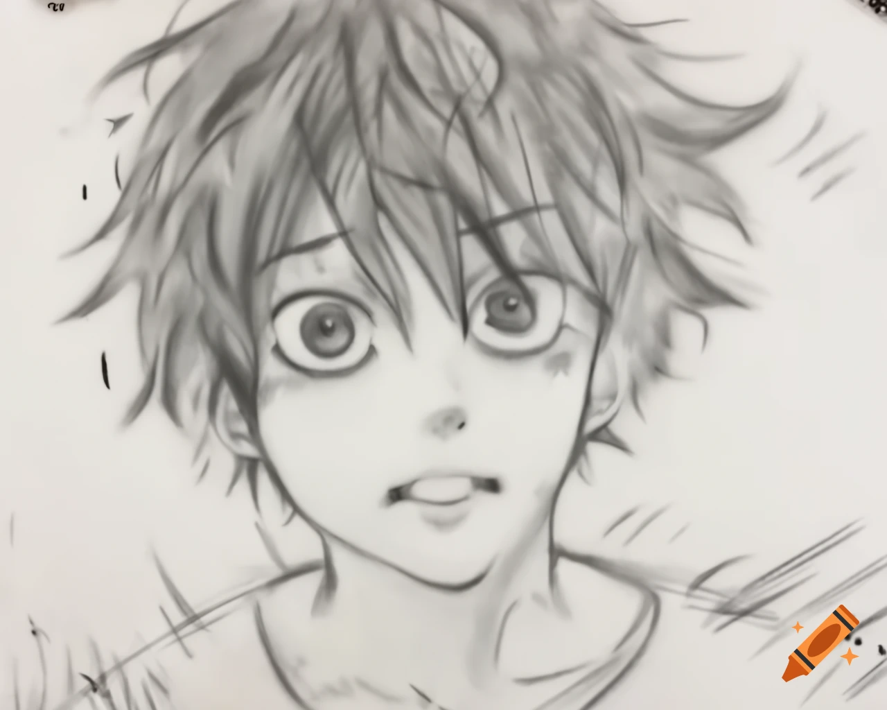 Manga style pencil sketch of a lonely boy with dynamic shading and gritty texture
