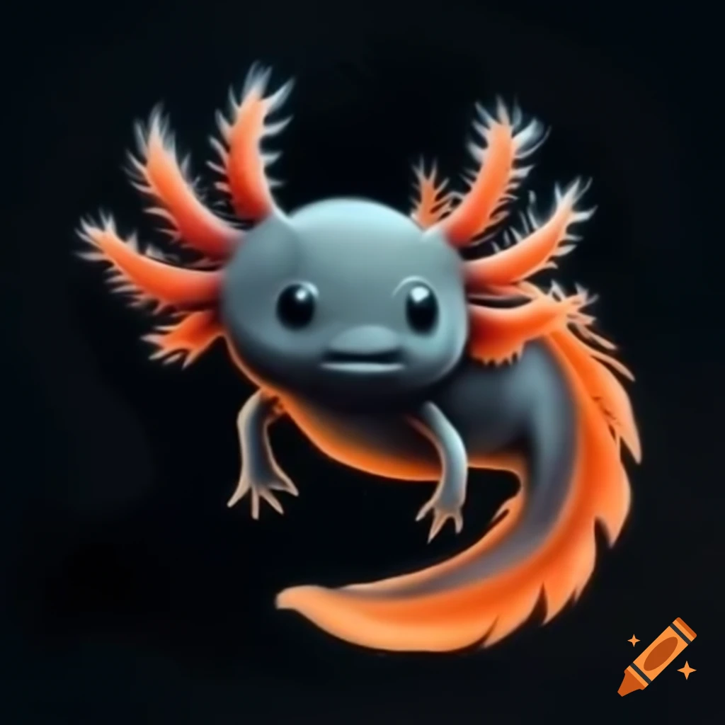 Cute axolotl art in black and orange