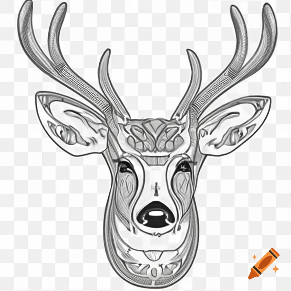 Intricate line art of a deer with detailed patterns