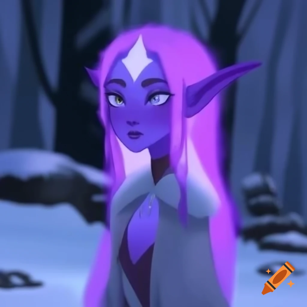 Light purple elf in snowy biome setting