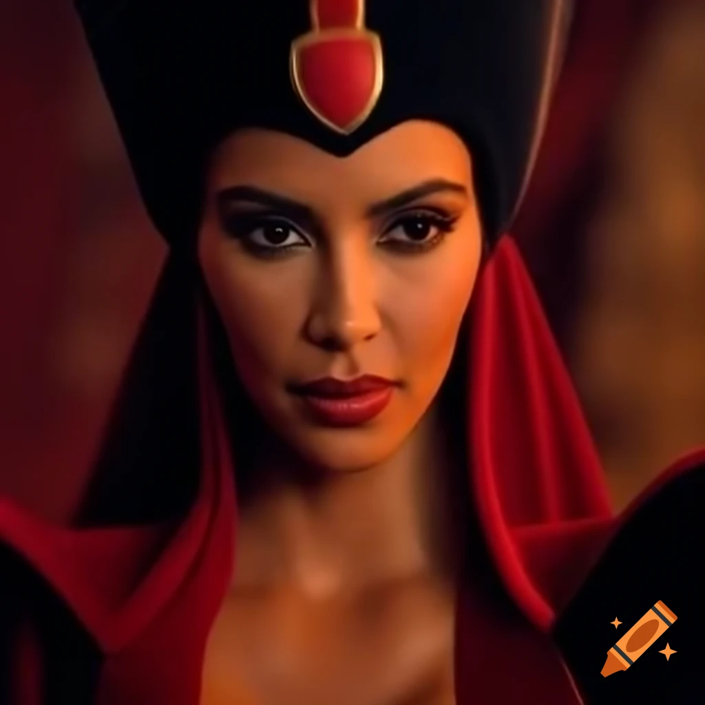 Kim Kardashian portraying Jafar, fictional character from Aladdin on