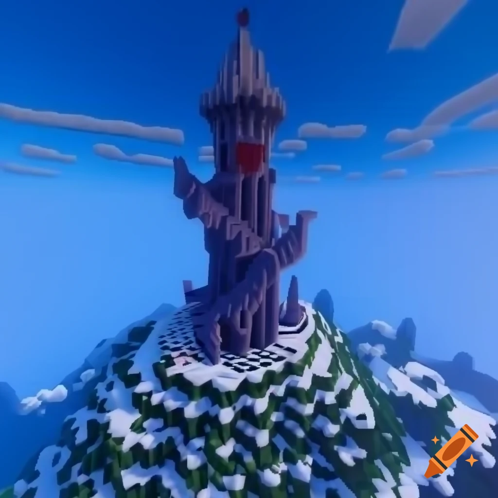 Minecraft evil tower on a snowy hill