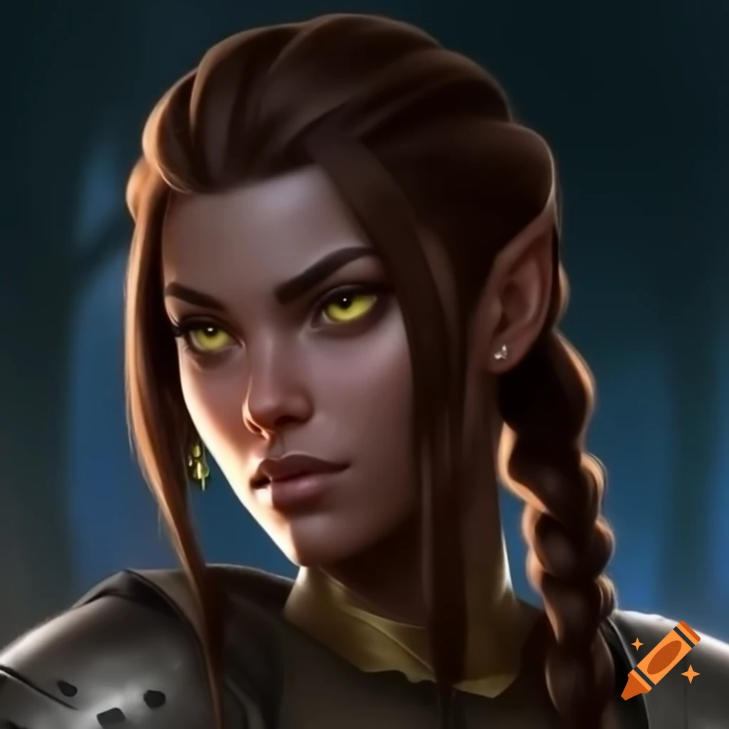 Elf woman with braided hair and warrior outfit on Craiyon