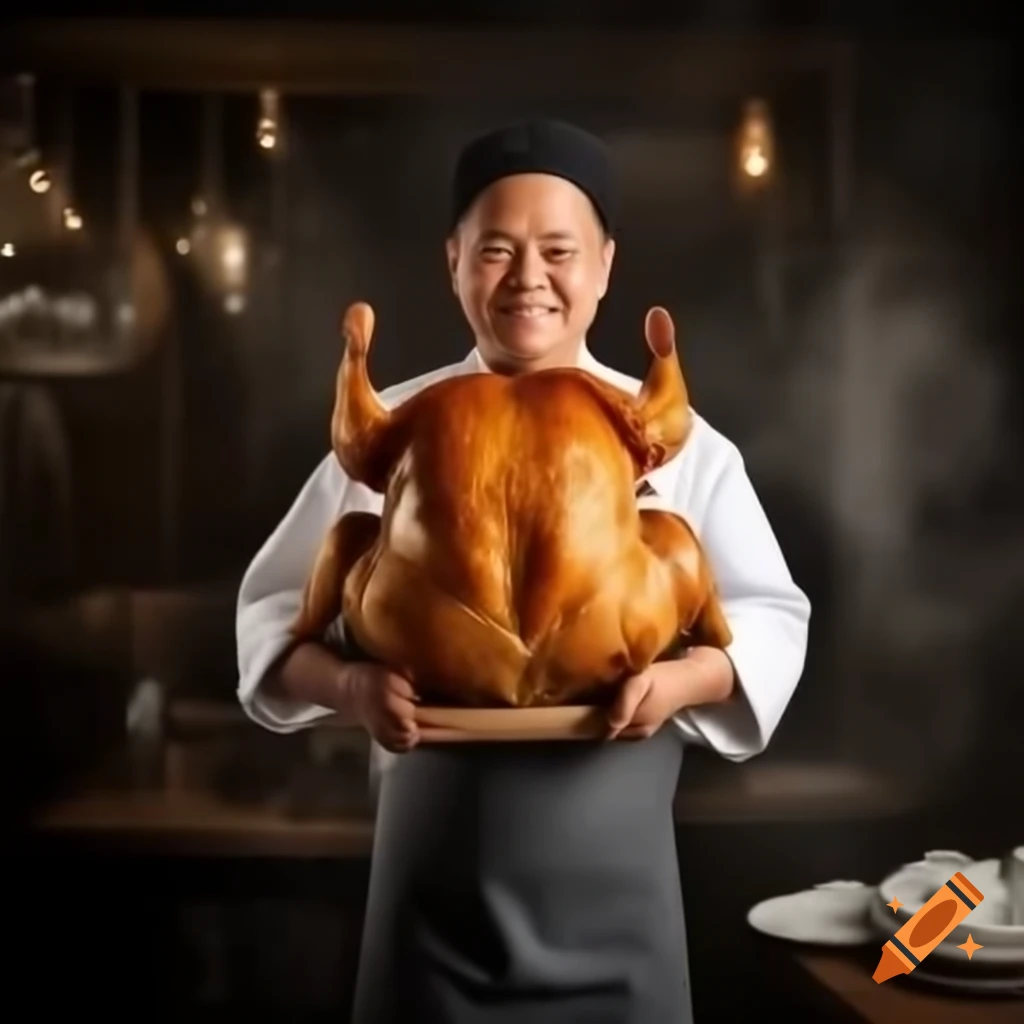 Chef cooking a giant chicken