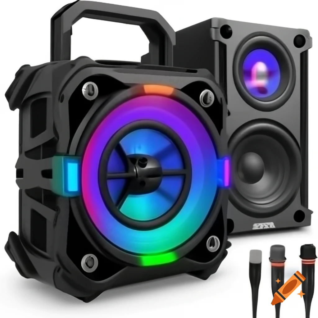 Portable Bluetooth speaker with rugged black design and RGB LED light