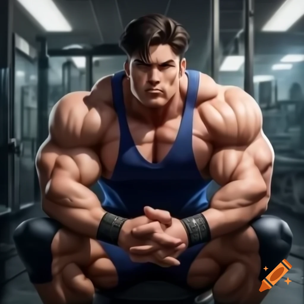 Buff anime character doing pull-ups in front of a friend, showcasing ...