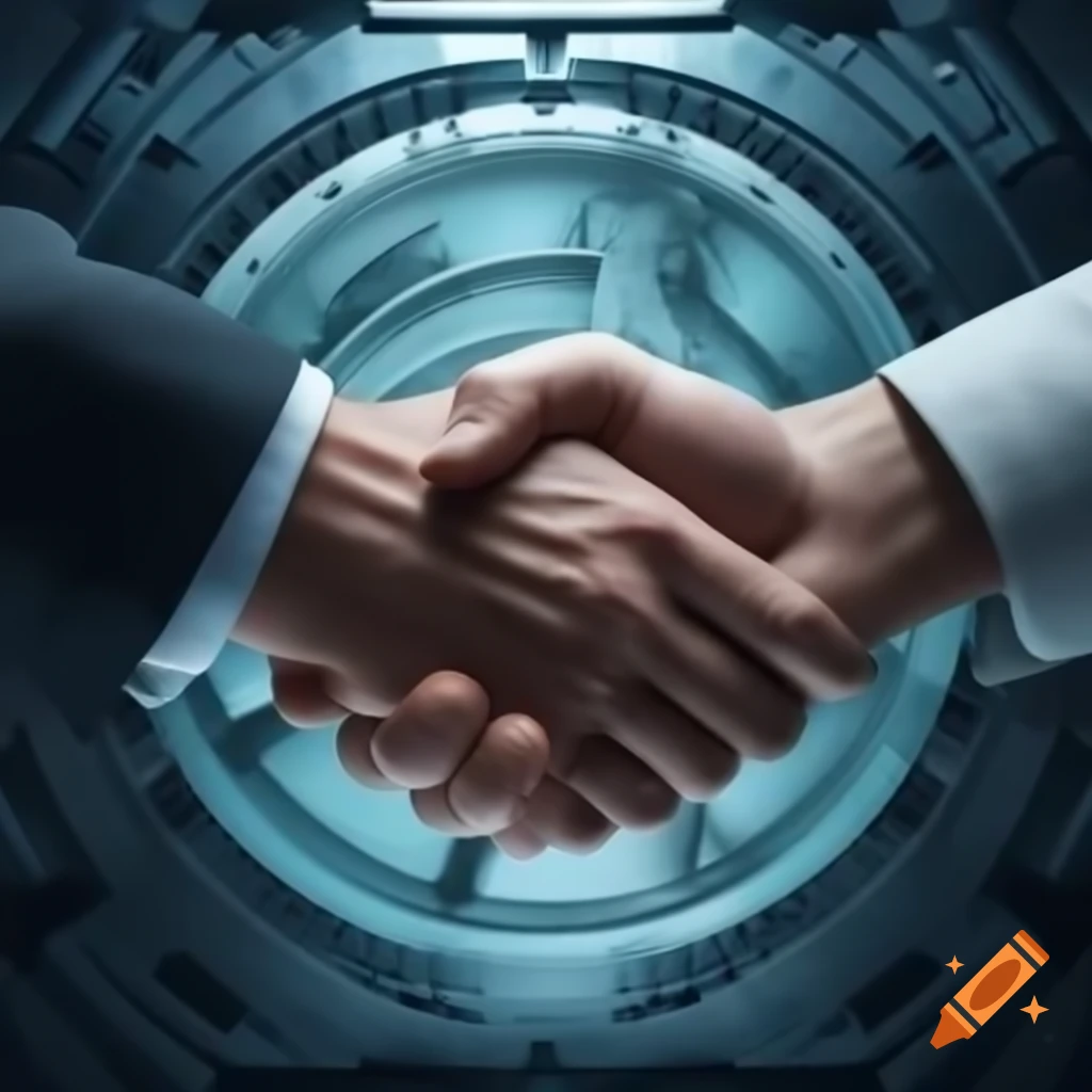 Handshake with business gears in a sci-fi setting