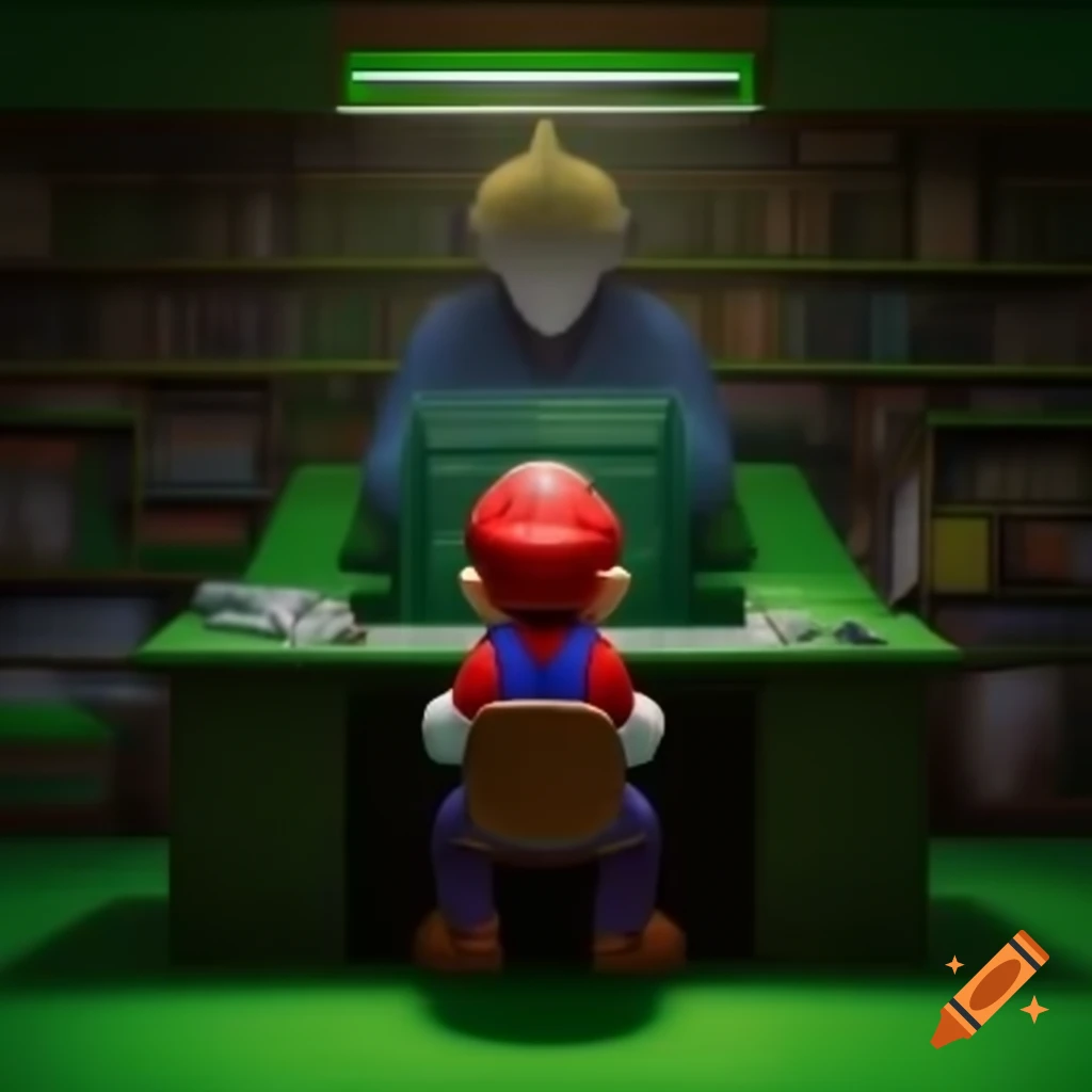 Nintendo's Mario sitting like the Architect from The Matrix on Craiyon
