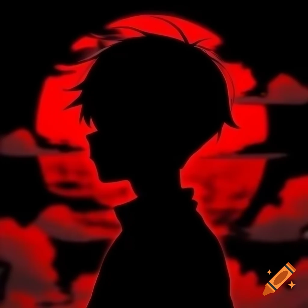 Anime boy silhouette against a red and black background