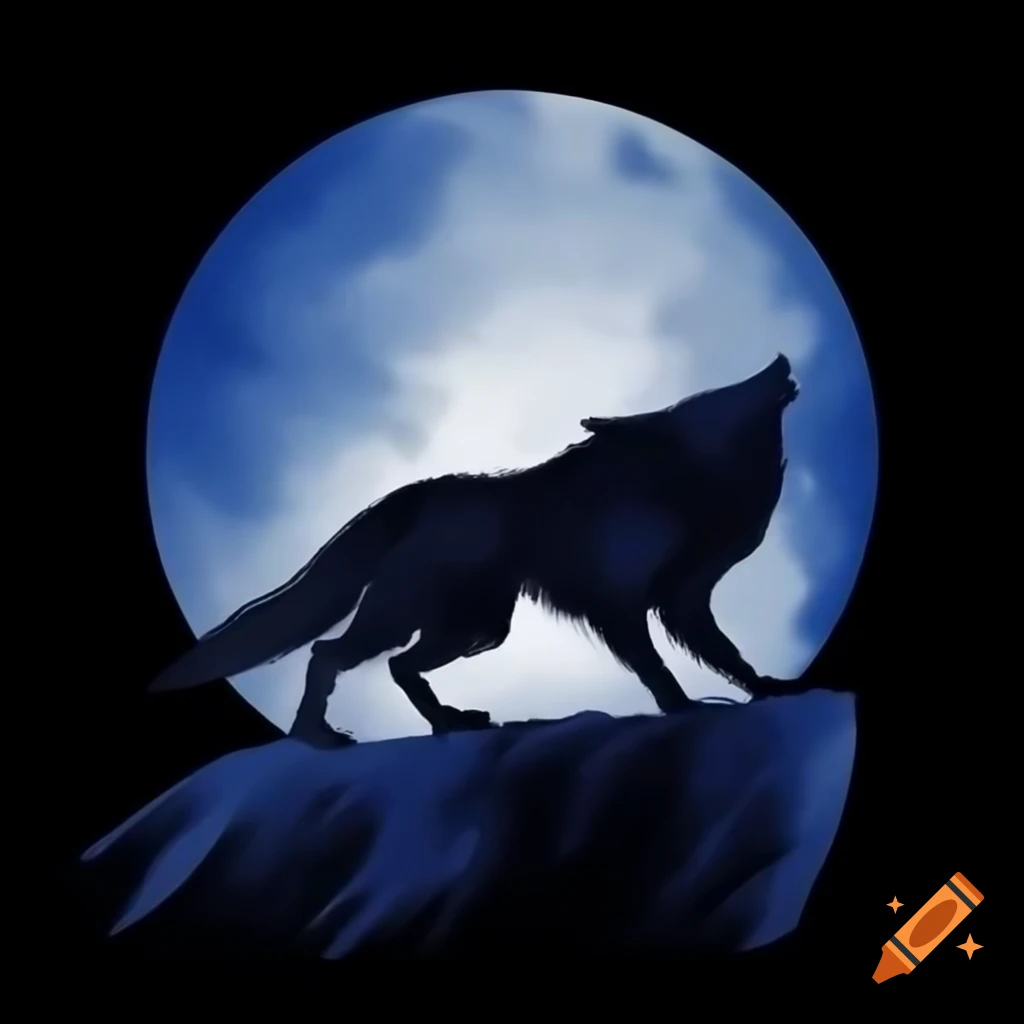 Realistic werewolf howling at moon from cliff