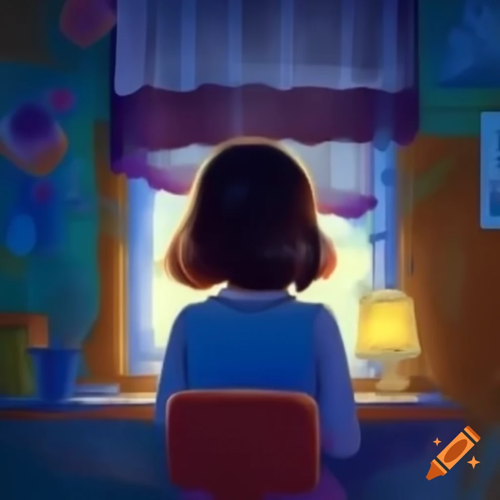 Dream sequence of a girl looking out from her room window