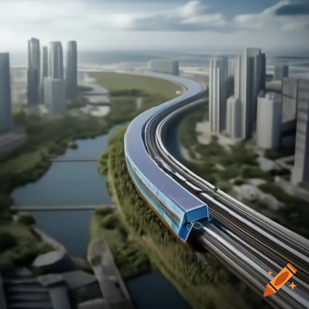 Futuristic Hatyai cityscape with solar panels, driverless taxis, and clean canal