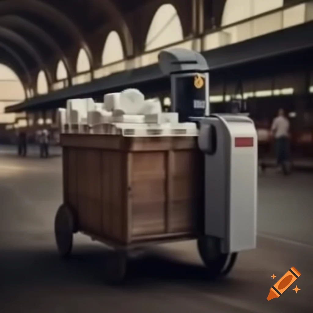 Cart with automatic scanner for supermarket shopping, like buying toothpaste