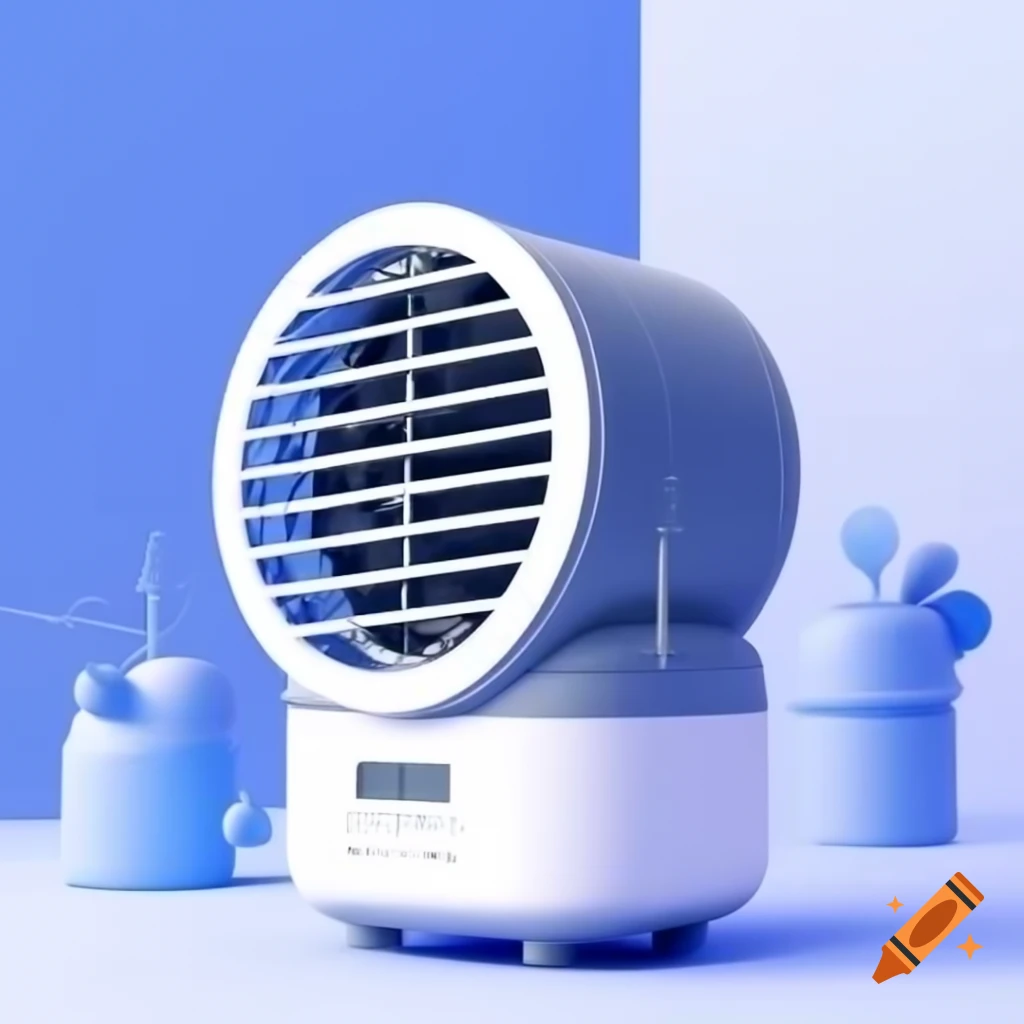 Portable cylindrical fan with sleek design and soft blue accent
