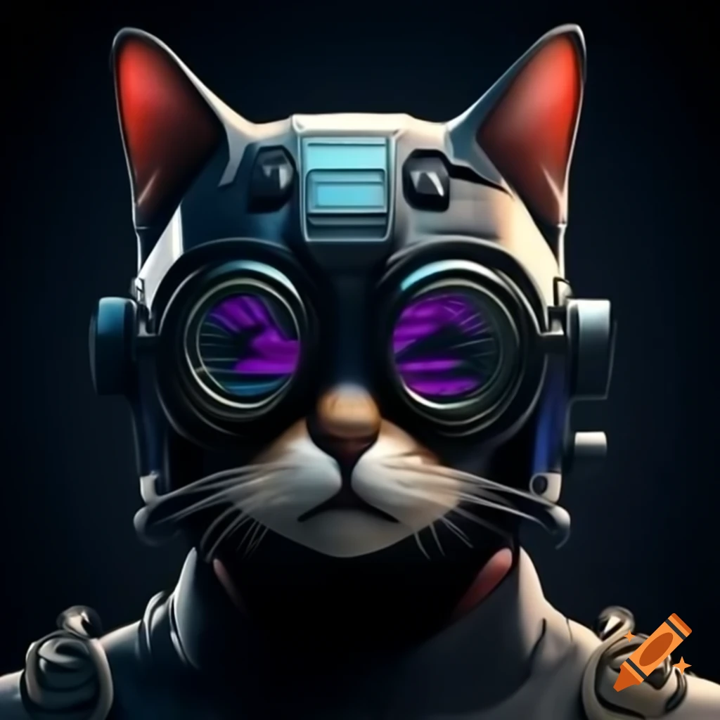 Cyberpunk cat helmet and glasses on human male resembling Batman on Craiyon