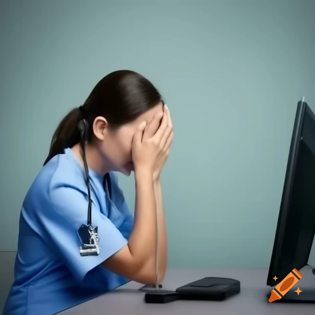 Frustrated nurse specialized in diabetes working on a computer