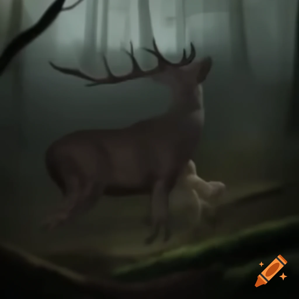 A4 landscape featuring a wild massive deer against a dark bottom and land on the top