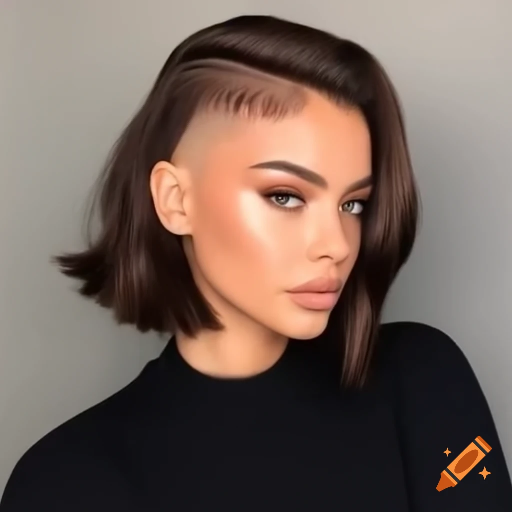 Young woman with unique asymmetrical bob and shaved undercut hairstyle ...