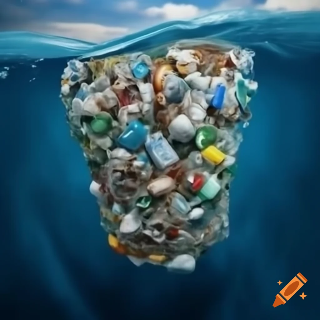 Polluted sea with debris and rubbish