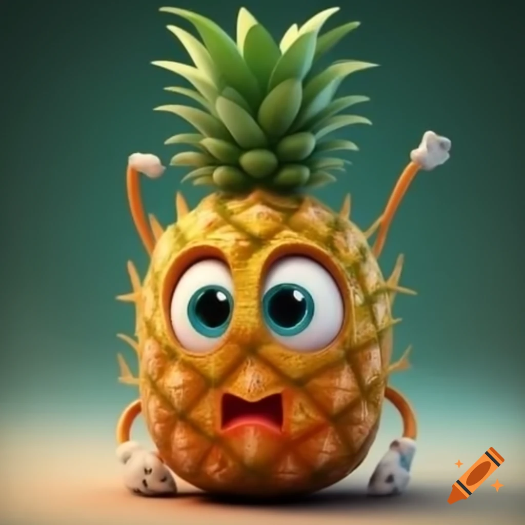 Goofy pineapple with a playful expression