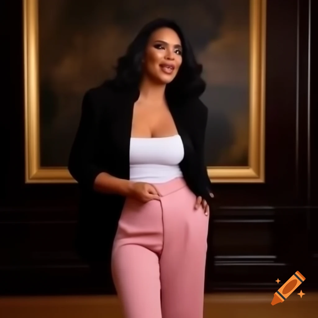 Elegantly dressed Black woman presenting confidently in chic light-pink outfit
