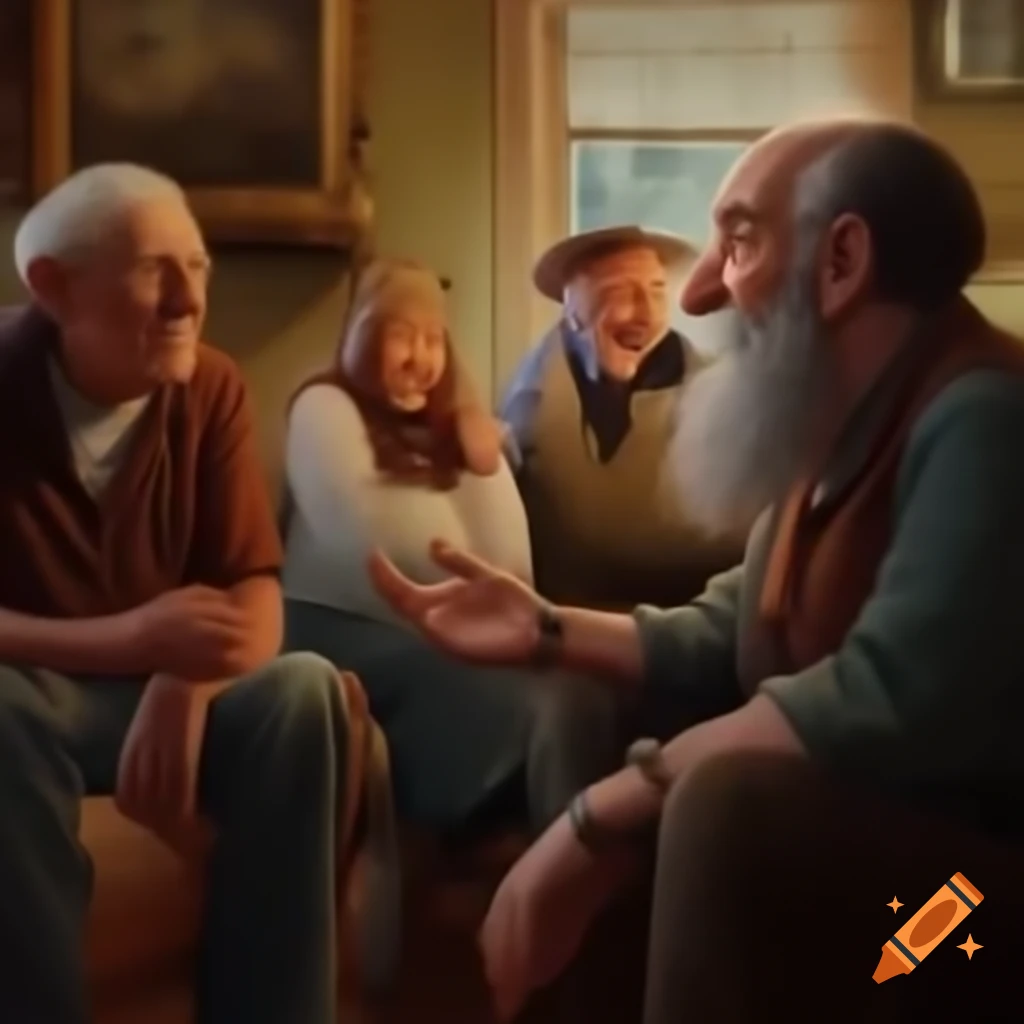 Old man conversing with friends