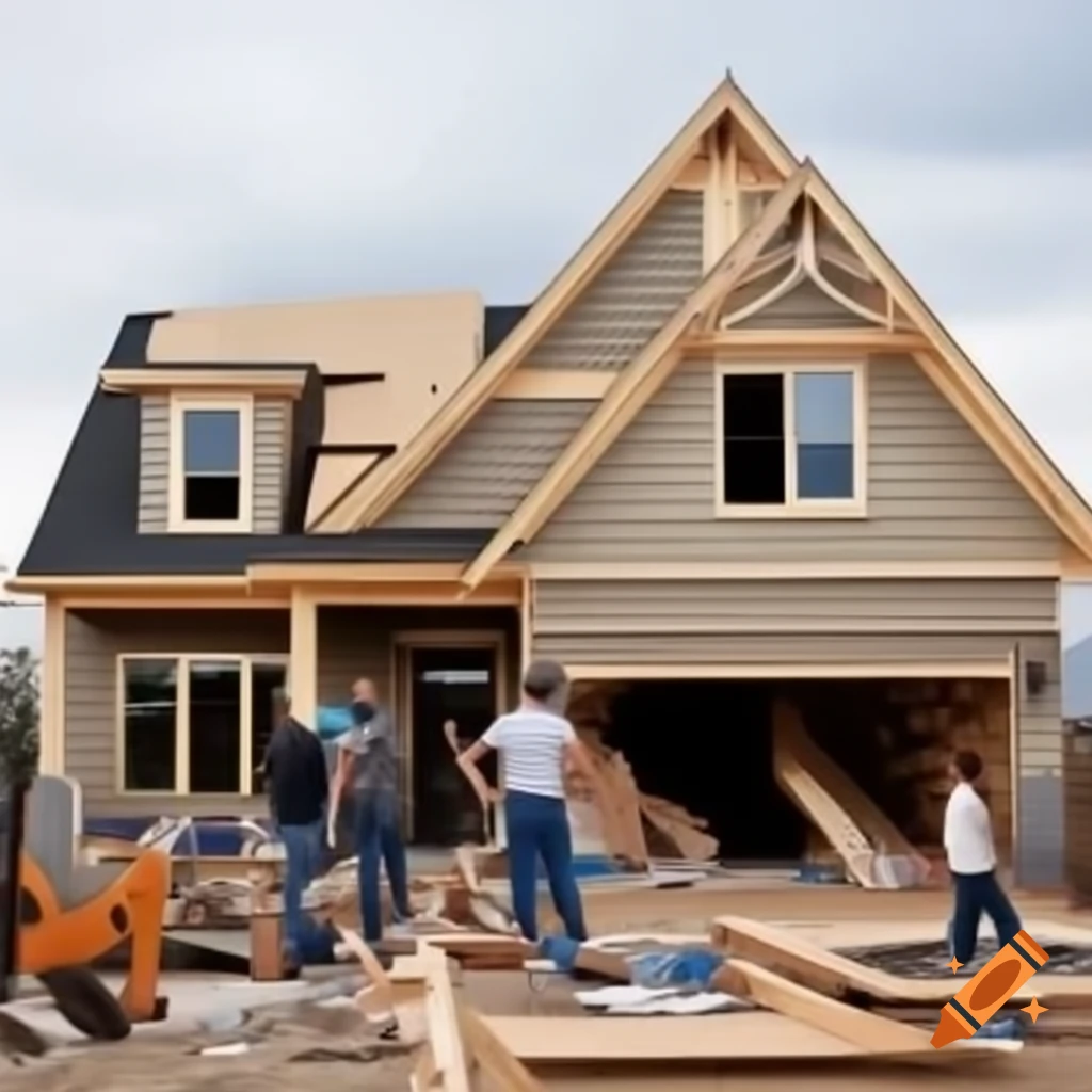 Group of people renovating a house