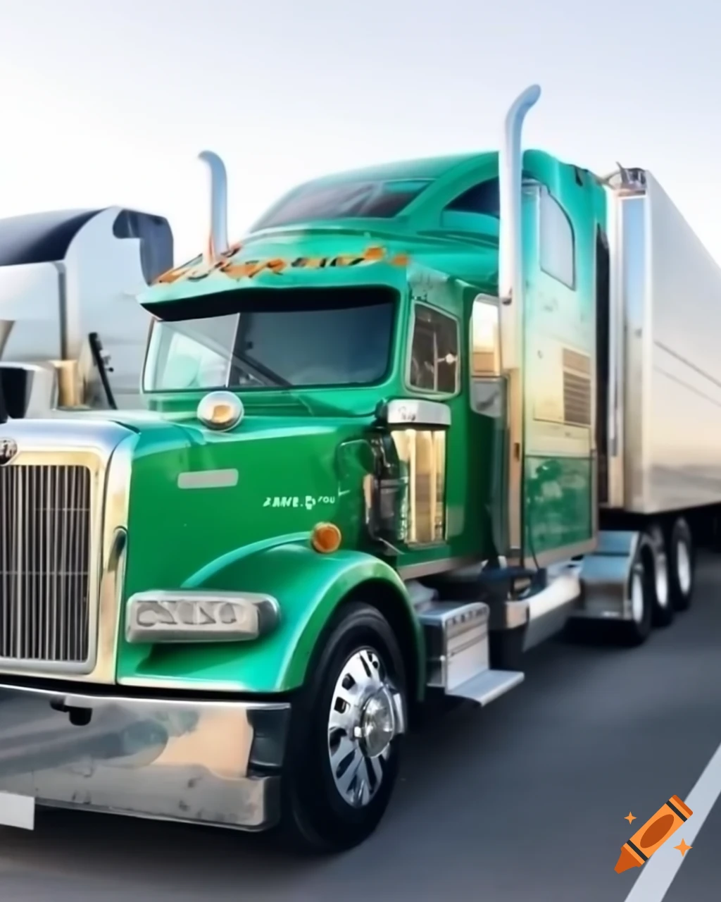 Flashy semi truck decorated with green lightning bolt for Pride & Class event