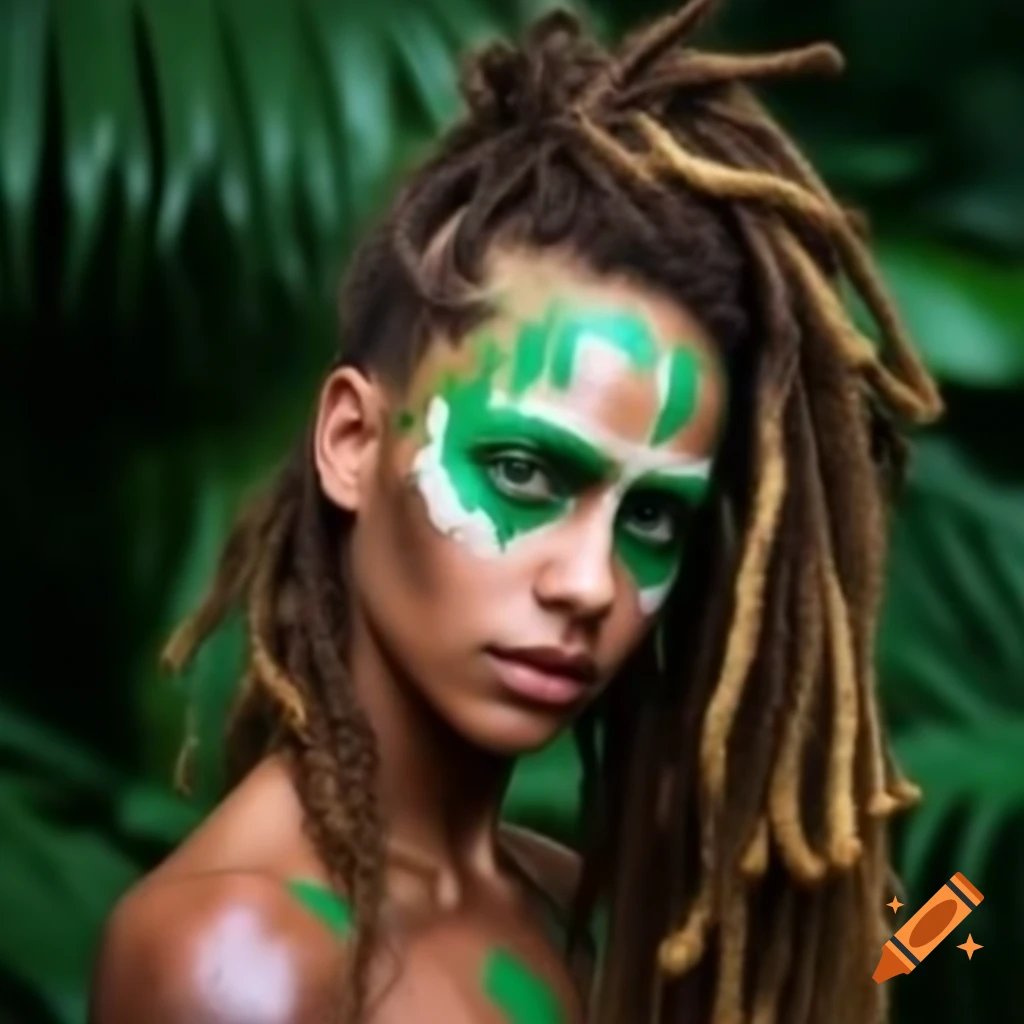 Blonde Caucasian woman with rastafari dreadlocks and body paint in ...