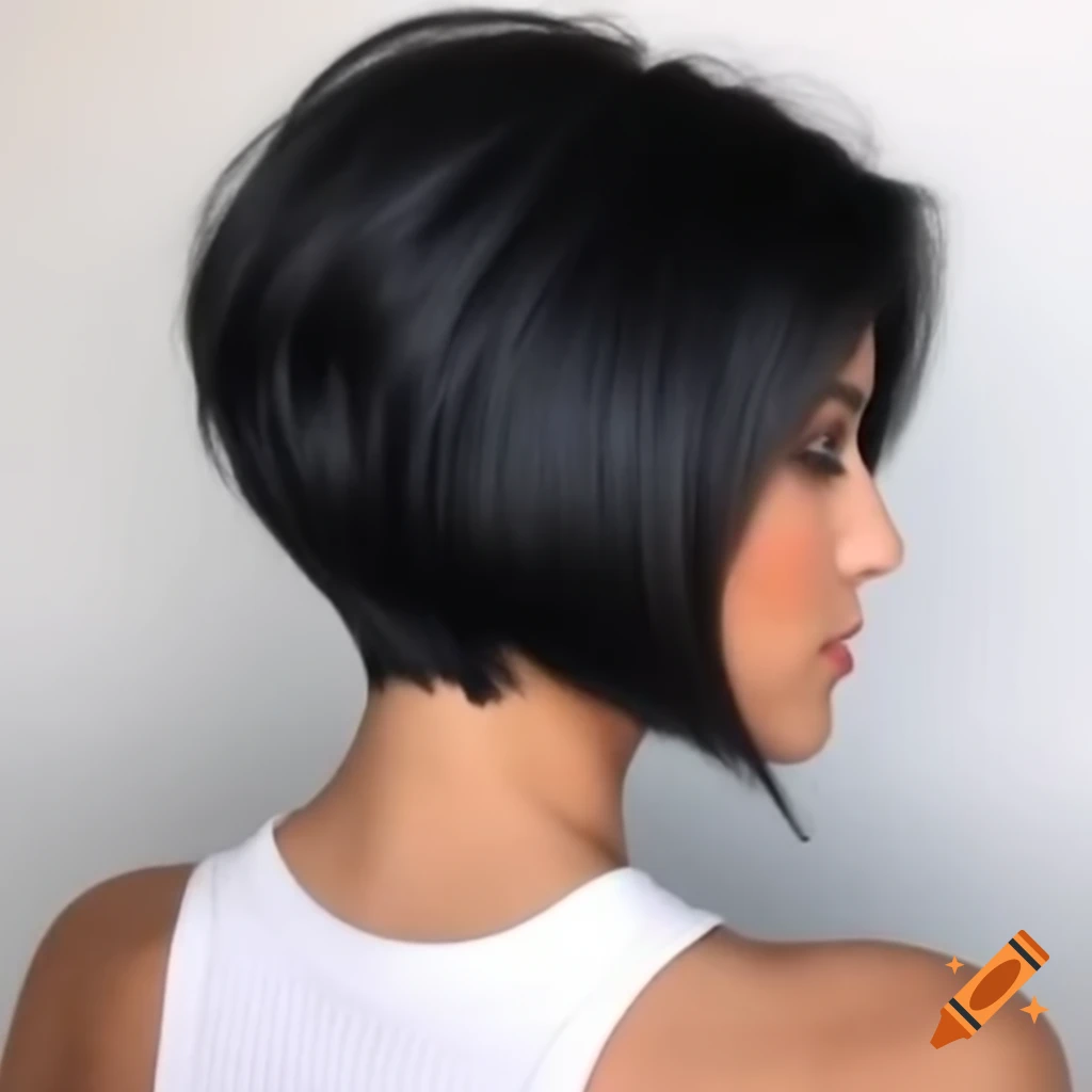 Woman with drastically angled bob haircut featuring a shaved bald fade nape