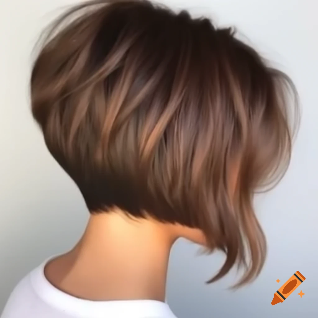 Thick short brown hair with blonde streaks in a shaved undercut bob cut