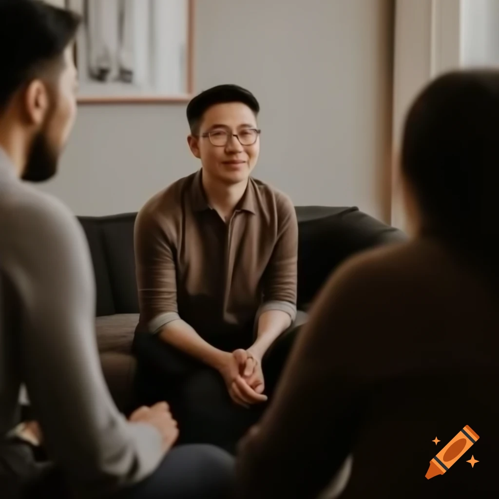 Chinese male integrative psychotherapy counselor in session with male client