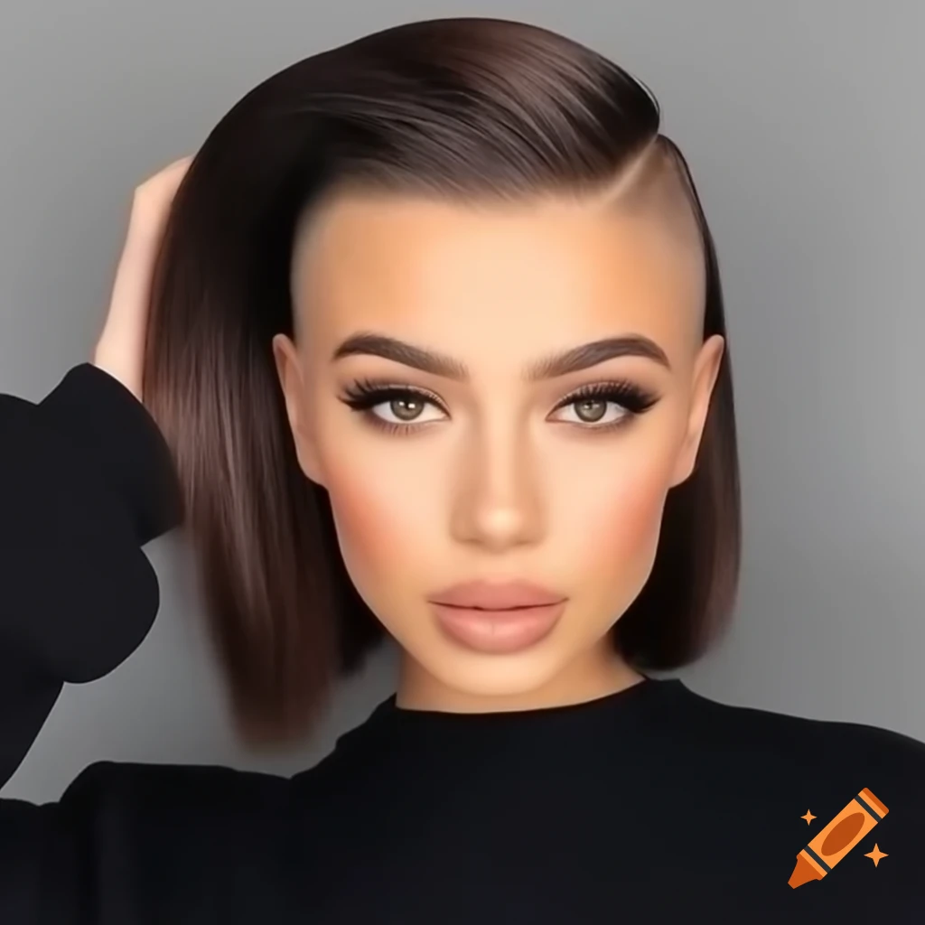 Young woman with thick dark brown hair in asymmetrical bob with ...