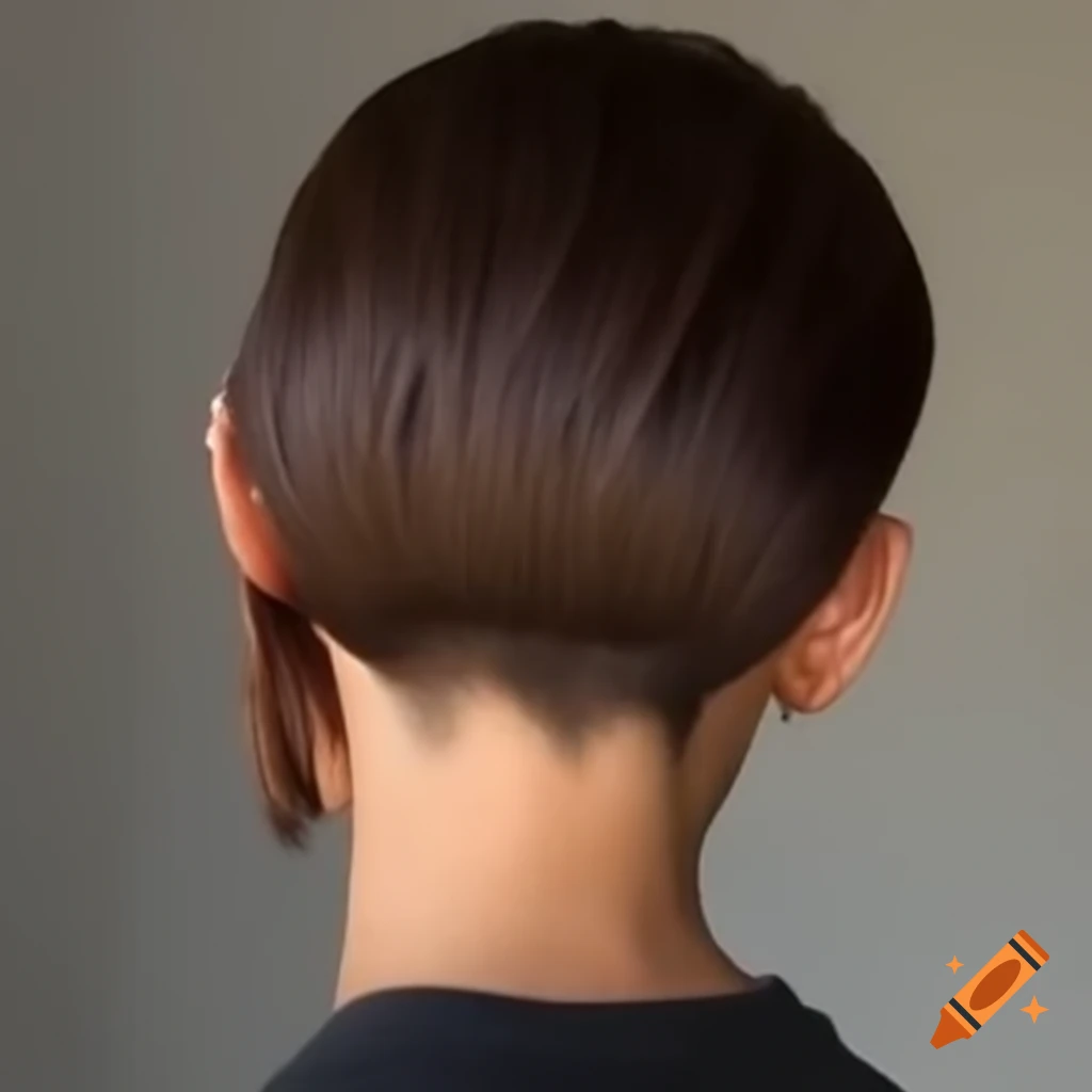 Thick short brown hair with blonde streaks in a shaved undercut bob cut