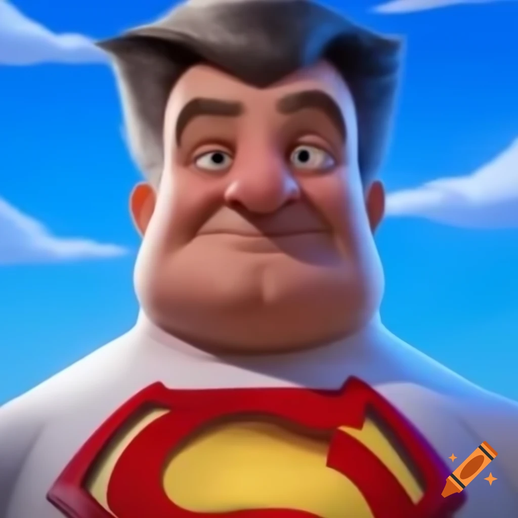 Middle-aged American man with gray side hair in red and white superhero costume for avatar