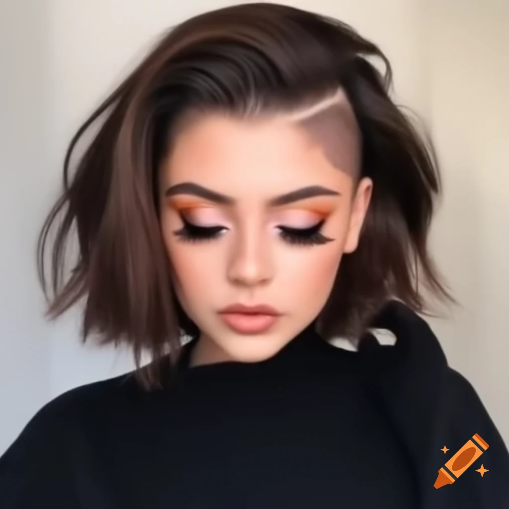 Young woman with asymmetrical bob and shaved undercut hairstyle on Craiyon