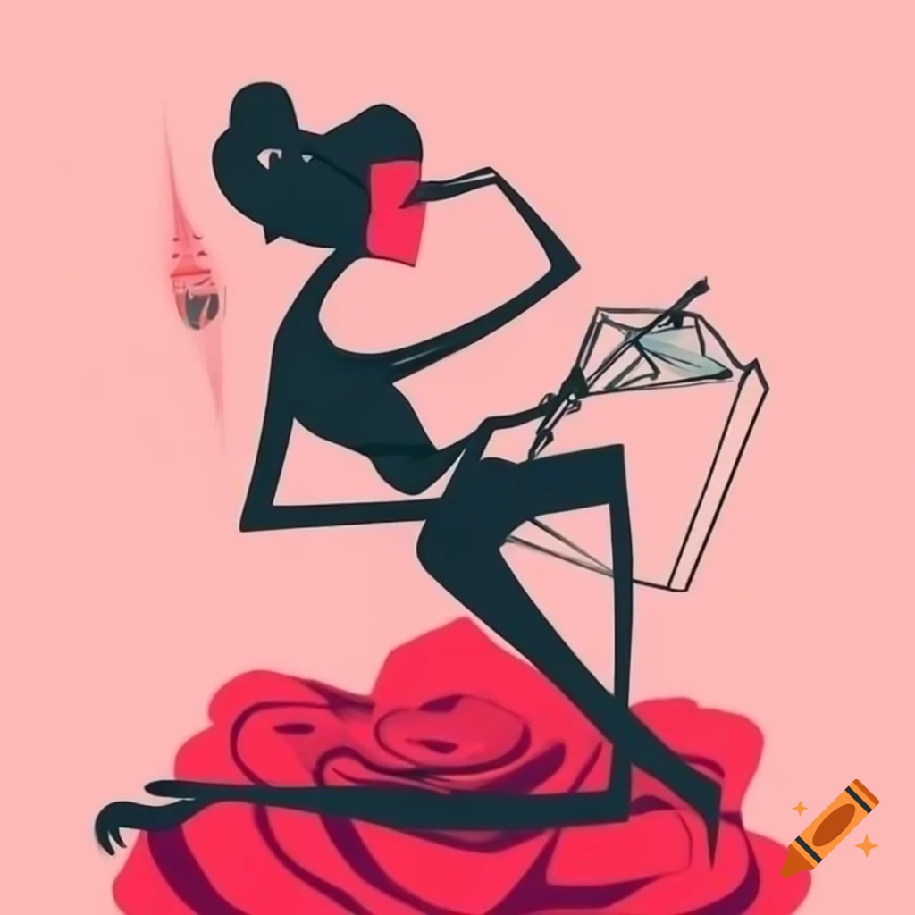 Professional sketch of a silhouette of a woman in self-construction, inspired by Salvador Dalí, in vibrant Mexican pink