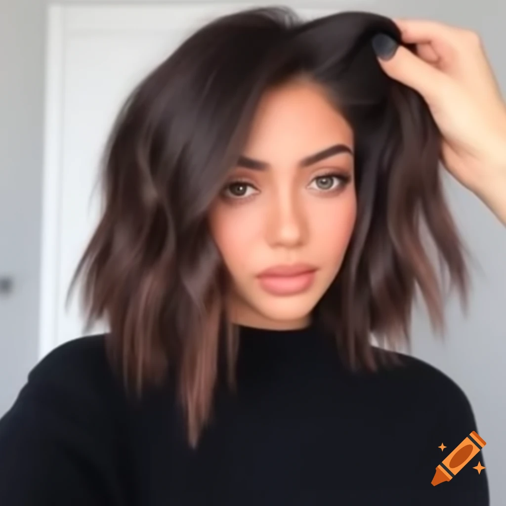 Young woman with asymmetrical bob and shaved undercut hairstyle on Craiyon