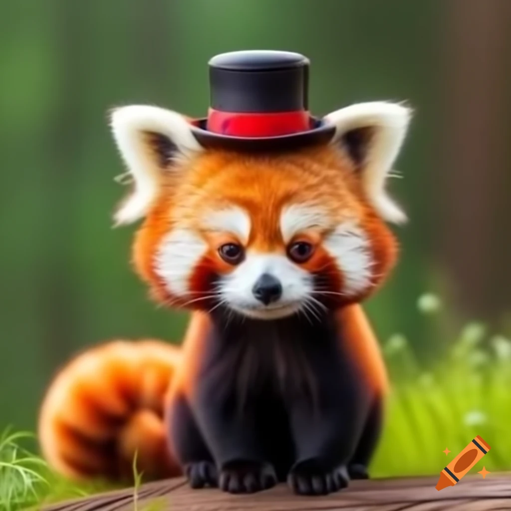 Cute red panda wearing a top hat
