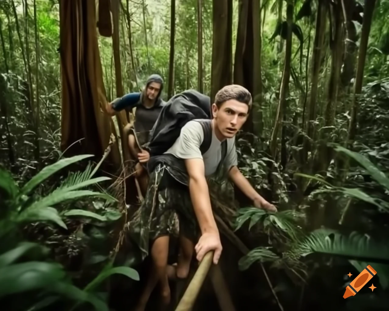 Explorer navigating through the Amazon rainforest