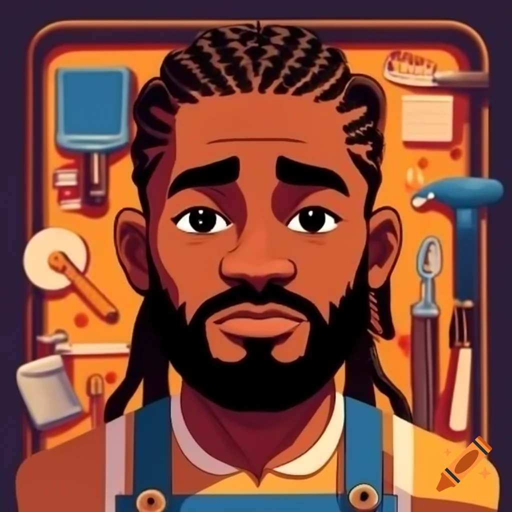 Cartoon representation of a workshop foreman with braided African American hair