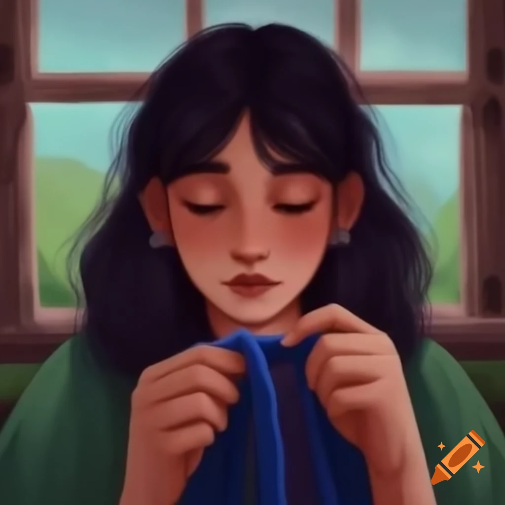 Woman knitting in park with peaceful nature view